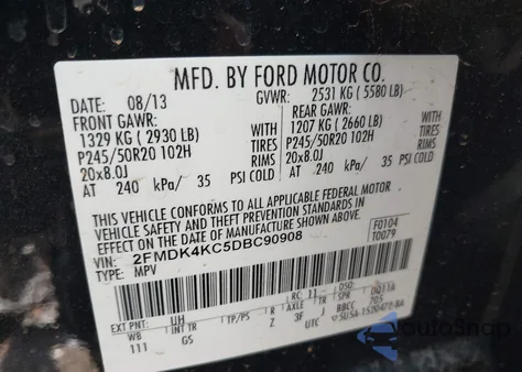 2013 Ford Edge Limited z USA, uszkodzony, nr VIN 2FMDK4KC5DBC90908